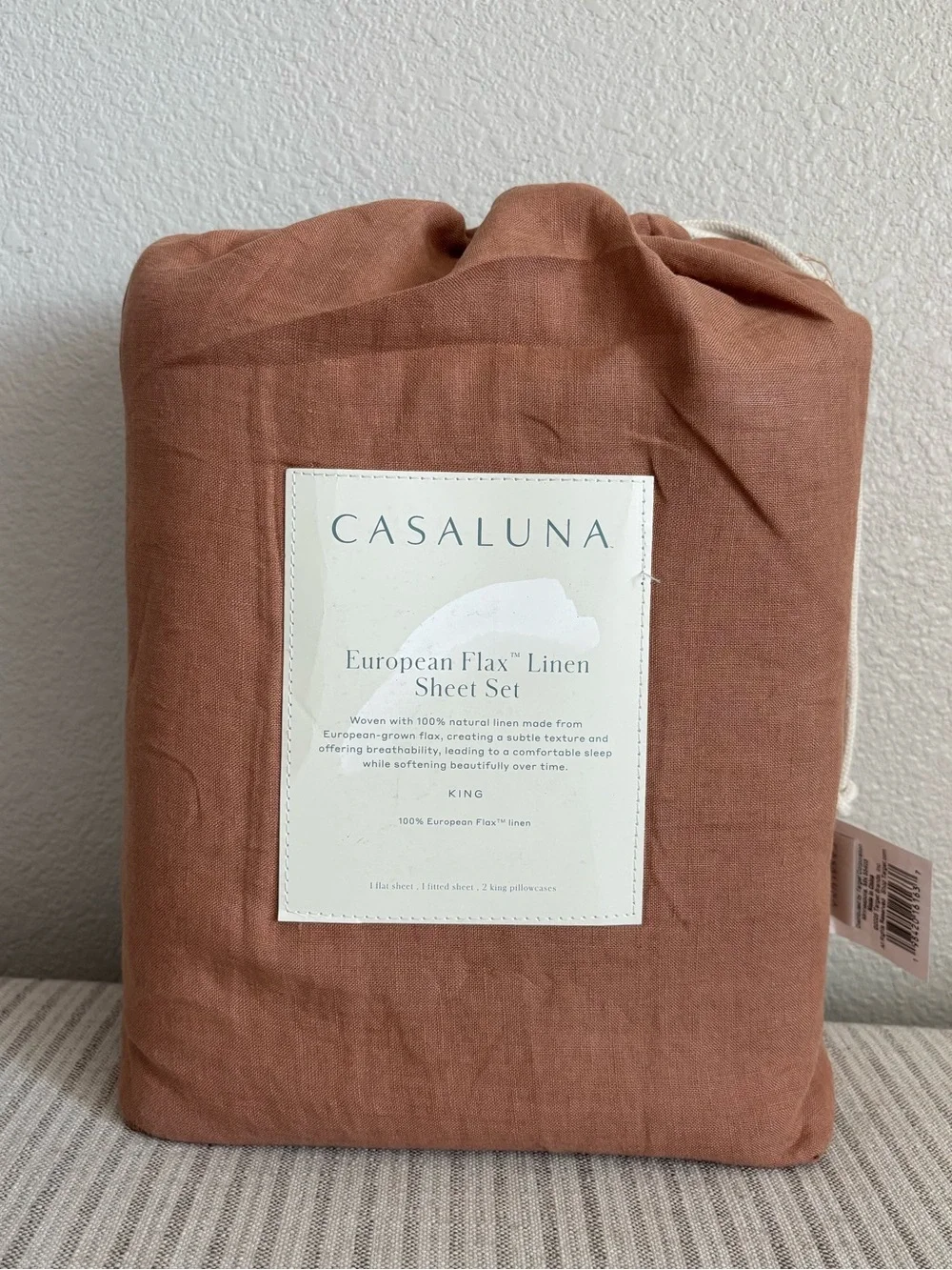 NWT King 100% Linen Sheet Set Adobe Clay - Casaluna
